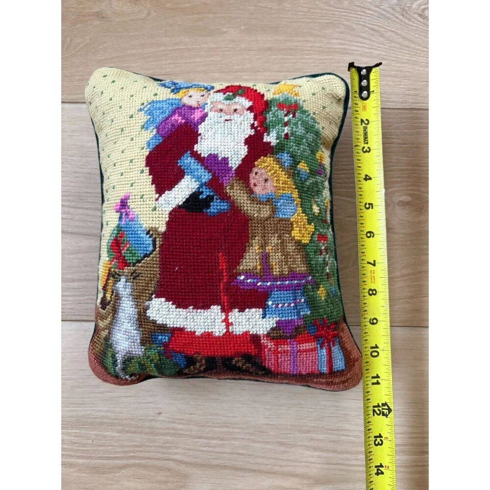 Vintage Santa Claus Needlepoint Pillow Christmas Decor 11